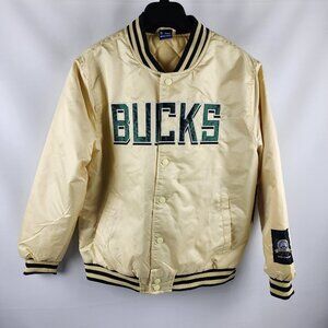 NBA Jacket Mens Medium Ultra Game Milwaukee Bucks Yellow Green Bomber NWT